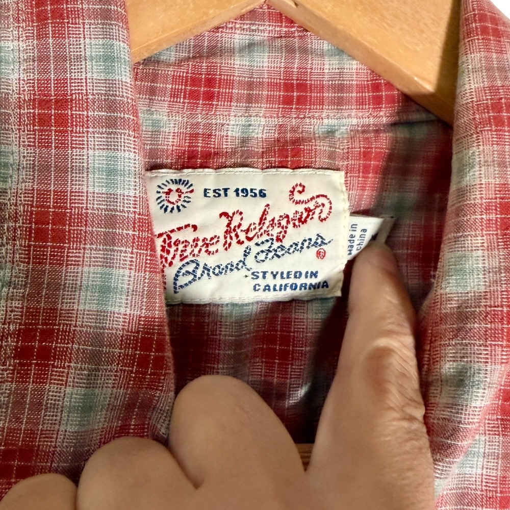 True Religion Men's Rocky Short Sleeve Pearl Snap Plaid Western Shirt Red XL - Picture 3 of 4